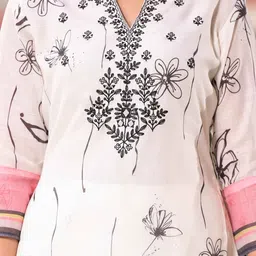 Label Khoj Ethnic Motifs Printed Mirror Work Linen Kurta With Trousers & Dupatta image 2
