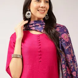 Anouk Round Neck A-Line Kurta With Trousers & Dupatta image 2