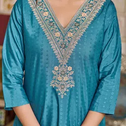 KALINI Ethnic Motifs Embroidered Regular Thread Work Kurta with Trousers & With Dupatta image 2