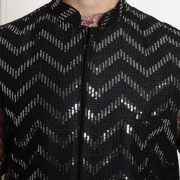 SOJANYA Woven Design Sequinned Regular Kurta With Churidar & Nehru Jacket image 2