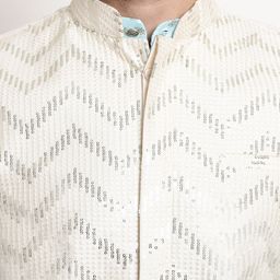SOJANYA Ethnic Motifs Printed Sequinned Regular Kurta With Churidar & Nehru Jacket image 2