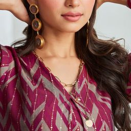 Sangria Chevron Printed A-Line Kurta With Trouser image 2