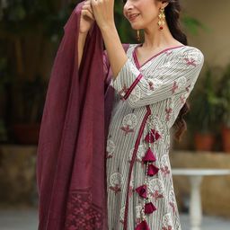 GILLORI Striped Angrakha A-Line Kurta with Palazzos & Dupatta image 2