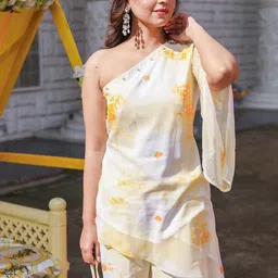 Thread & Button One Shoulder Tie & Dye Kurta With Palazzos image 2