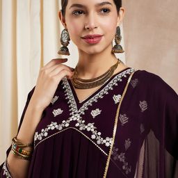 KALINI Floral Embroidered Regular Sequinned Kurta with Trousers & Dupatta image 2