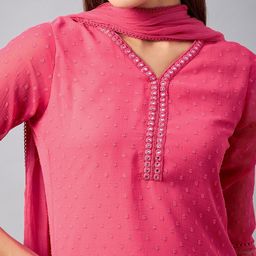 Azira Textured Woven Design Regular Mirror Work Straight Kurta With Palazzos & Dupatta image 2