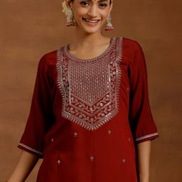 Gerua By Libas Floral Embroidered Regular Sequinned Kurta With Salwar & Dupatta image 2