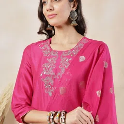 Anouk Ethnic Motifs Yoke Design Regular Thread Work Kurta with Trouser & Dupatta image 2