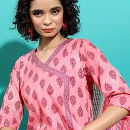 Vishudh Floral Printed Angrakha A-Line Kurta & Trousers With Dupatta image 2