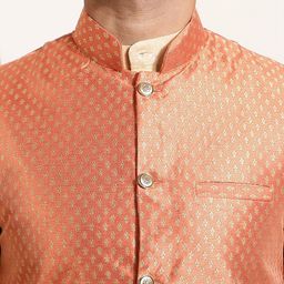 SOJANYA Mandarin Collar Kurta With Churidar & Self Design Nehru Jacket image 2