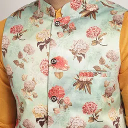 Kaifoo Mandarin Collar Kurta with Churidar & Nehru Jacket image 2