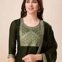 MOJILAA Ethnic Motifs Yoke Design Regular Kurta With Trousers & Dupatta image 2