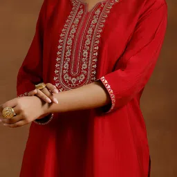 Gerua By Libas Floral Yoke Design Regular Sequinned Kurta With Salwar & Dupatta image 2