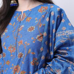 Vishudh Blue & Brown Floral Printed Kurta With Palazzos & Dupatta image 2