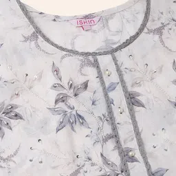 Ishin White Floral Printed Regular Sequinned Kurta with Trousers & Dupatta image 2