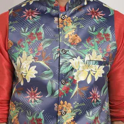 Kaifoo Floral Printed Regular Kurta & Churidar With Nehru Jacket image 2