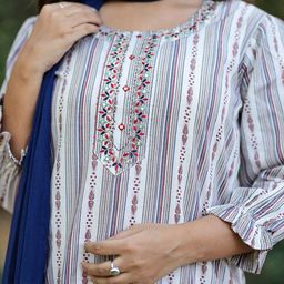 KALINI Ethnic Motifs Woven Design Regular Thread Work Kurta With Trousers & Dupatta image 2