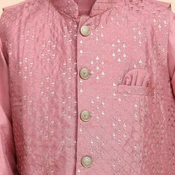 Pro-Ethic STYLE DEVELOPER Boys Mandarin Collar Regular Kurta with Pyjamas & Nehru jacket image 3