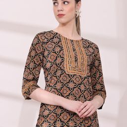 Anouk Floral Printed Regular Pure Cotton Kurta with Trousers & With Dupatta image 2