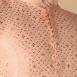 NAMASKAR Men Peach-Coloured Regular Pure Silk Kurta with Churidar image 3