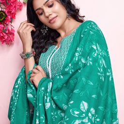 MOJILAA Floral Printed Pure Cotton A-Line Kurta with Palazzos & Dupatta-image-34