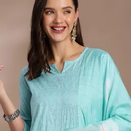 Anouk Embroidered Regular Thread Work Straight Kurta with Trousers & Dupatta image 5