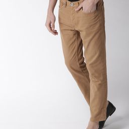 Mast & Harbour Men Beige Slim Fit Solid Denim Trousers-image-94