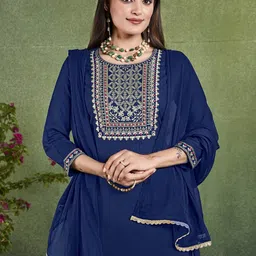 Sangria Embroidered Straight Kurta With Trouser & Dupatta Set-3