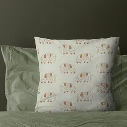 Astitva Cream & Brown 5 Pieces Abstract Square Cushion Covers image 3