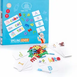 Spelling Genius Wooden Alphabet Blocks with 30 Wipe & Clean Cards for Kids-14