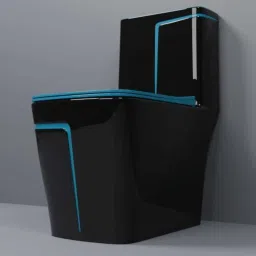 lurexa C/T027 Premium Quality Shining Black Commode With SKY Blue Finishing Line And Round Flush Button Western Commode image 2