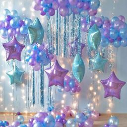 Solid Blue & Purple Aqua Mermaid Theme Decoration HD Metallic and Foil Star Balloons for Birthday Anniversary Wedding Baby shower Party Balloon-4