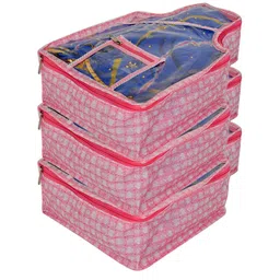 Kuber Industries Set Of 3 Pink Checked Blouse Organisers-16