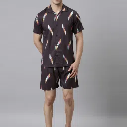 Men Top & Shorts Set Brown Printed-picture-18