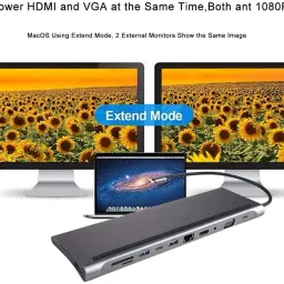 microware USB/Type C Hub Docking Station, 11-in-1 Multi-Port USB Hubs Adapter with 4 USB 3.0, VGA,Charging Power, Audio, 4K HDMI,Gigabit Ethernet, Micro/SD Card Reader for Mac-Book Pro 2017 to 2019 UDS001 11-in-1 Multi-Port USB Hubs Adapter image 5