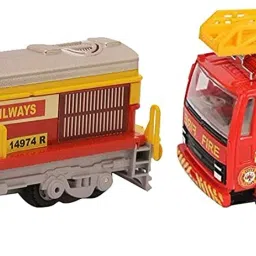 Toy Mall Combo of Plastic Pull Back Engine & Fire Ladder Truck-7