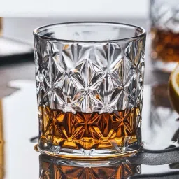 (Pack of 4) Crystal Drinking Glasses Classic Whiskey Tumblers Imported Bourbon Scotch Brandy Juice Tumbler for Drinks Liquor Glasses Premium Whisky Glass (350 ml , PACK of 4) Glass Set Whisky Glass-17
