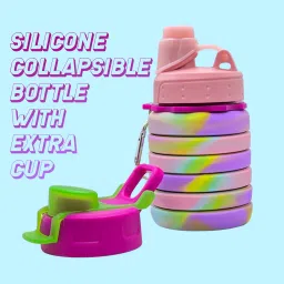 Flexible Collapsible Silicone Bottle Expand & Foldable With SnapHook & Extra Cap 500 ml Water Bottle-image-15
