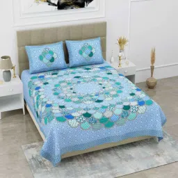 uniqchoice Blue Abstract 120 TC Cotton Queen Sized Bedsheet with 2 Pillow Cover-picture-35