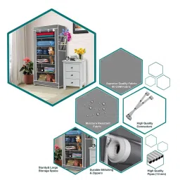 furnigully 6 Layer Conduit Pipe Frame Cloth Organizer with Cover PP Collapsible Wardrobe image 3