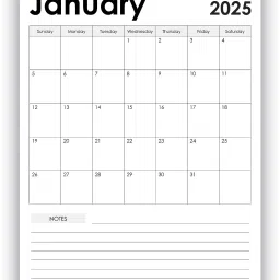 Minimalist Calendar with Large Writing Space and Note Section (January-December) 2025 Wall Calendar-28