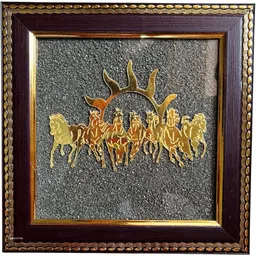 agatesvibe Golden 7 Horses with Sun Natural Raw Pyrite Frame Decorative Showpiece - 18.5 cm-picture-32