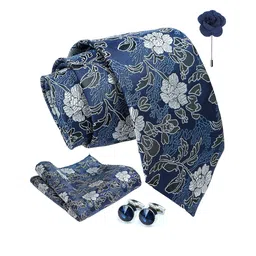 AXLON Men Printed Tie Set With Pocket Square, Cufflink & Flower Pin image 3