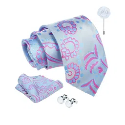 AXLON Set Of 4 Printed Necktie Pocket Square With Cufflink & Flower Pin Accessory Gift Set image 3