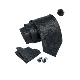 AXLON Men Printed Tie Set With Pocket Square, Cufflink & Flower Pin image 4