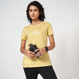 ajile by pantaloons Women Solid Round Neck Pure Cotton Beige T-Shirt-picture-25