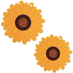 Silicone Trivet Set - Sunflowers Shape Non-Slip Coaster for Kitchen Countertop, Heat-Resistant, Multi-Purpose, Big 20Cm+Medium 15Cm.Yellow Trivet-21