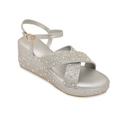 NR By Nidhi Rathi Embellished Open Toe Wedges With Backstrap image 2