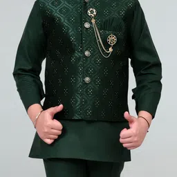 BT DEZINES Boys Regular Mandarin Collar Straight Kurta with Trouser With Jacket image 3
