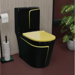 Ysc 9910 Primium Quality Black Commode WIth Yellow FInishing Line & Round Flush Button (Yellow Seatcover) Western Commode-16